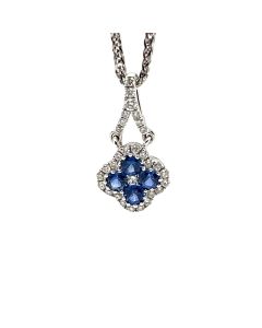 18ct White Gold Sapphire and Diamond clover pendant