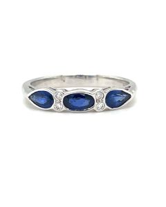 18ct White gold Blue Sapphire and Diamond 7 stone ring