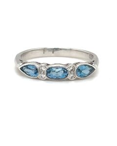 18ct White Gold 0.61ct Aquamarine and 0.05ct Diamond Seven-Stone Half-Eternity Ring