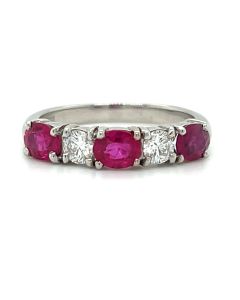 Platinum 1.35ct Ruby and 0.32ct Diamond 5 Stone Ring