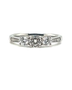 Platinum 0.68ct Three-Stones Diamond Ring with Diamond Shoulder
