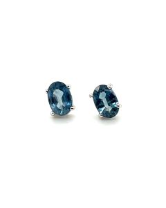 9ct White Gold Blue Sapphire Oval Stud Earrings