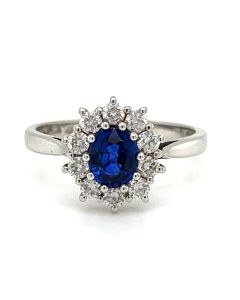 18ct White Gold 0.83ct Sapphire and 0.43ct Diamond Cluster Ring