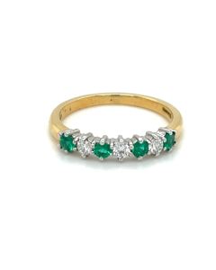 18ct Yellow and White Gold 0.17ct Emerald and 0.15ct Diamond 7 Stone Ring