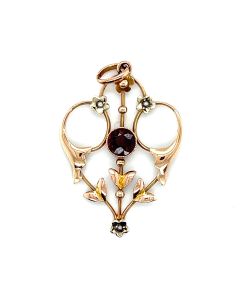 Pre-Owned 9ct Rose Gold Garnet and Pearl Pendant