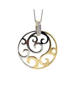 9ct Yellow and White Gold Diamond Swirls Pendant with Chain