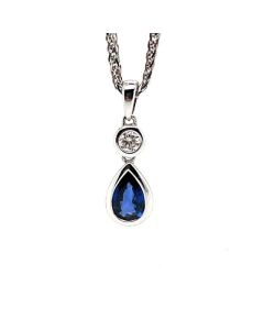 18ct White Gold 0.56ct Sapphire and 0.06ct Diamond Pendant