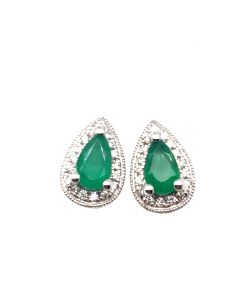 18ct White Gold 0.41ct Emerald and 0.09ct Diamond Cluster Earrings