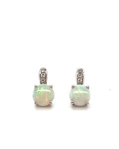 9ct White Gold Opal and Diamond Stud Earrings