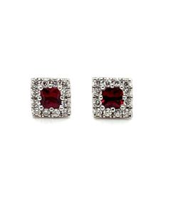 18ct White Gold 0.21ct Ruby and 0.10ct Diamond Cluster Earrings