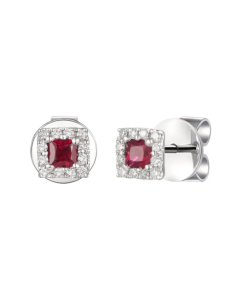 18ct White Gold 0.21ct Ruby and 0.10ct Diamond Cluster Earrings