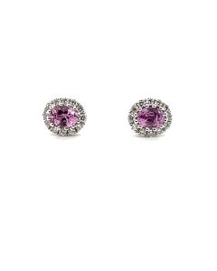 18ct White Gold Pink Sapphire Stud Cluster Earrings 