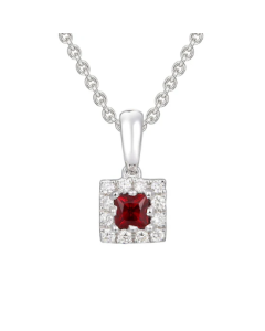 18ct White Gold 0.13ct Ruby and 0.06ct Diamond Cluster Pendant