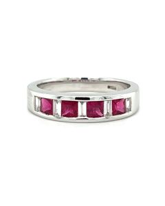 18ct White Gold 0.67ct Ruby and 0.21ct Diamond 9 Stone Ring