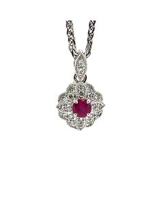 18ct White Gold 0.14ct Ruby and 0.09ct Diamond Cluster Pendant