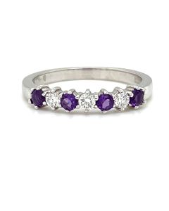 18ct White Gold 0.26ct Amythyst and 0.15ct Diamond 7 Stone Ring