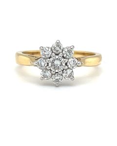 Pre-Owned 18ct Yellow and White Gold 0.57ct Diamond Cluster Ring