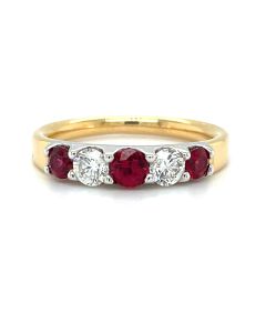 18ct Yellow and White Gold 0.64ct Ruby and 0.37ct Diamond 5 Stone Ring