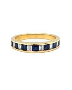  18ct Yellow gold Blue Sapphire and Diamond channel set half eternity ring