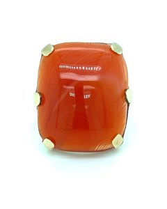 Pre-Owned 9ct Yellow Gold Rectangular Cushion Agate Ring