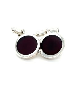 Silver Round Bar With Onyx Cufflinks