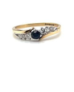 Pre-Owned 9ct Yellow and White Gold Blue Sapphire and Diamond Seven-Stone Ring