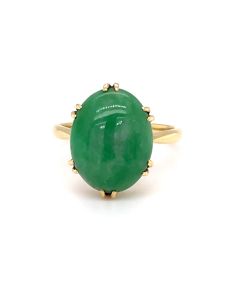 Pre-owned 18ct Yellow Gold Oval Cabochon Jade Ring
