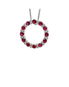 18ct White Gold Ruby and Diamond circle pendant and chain