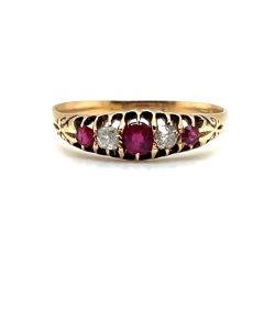 Pre-Owned 9ct Yellow Gold Ruby and Diamond Five-Stone Ring 