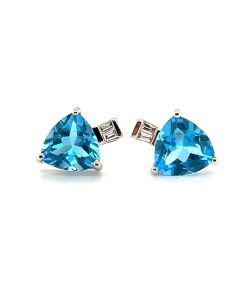 Pre-Owned 18ct White Gold Topaz and Diamond Stud Earrings