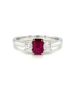 18ct White Gold 0.49ct Ruby & 0.31ct Diamond 3 Stone ring