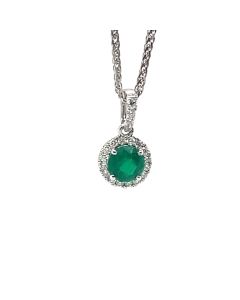 18ct White Gold 0.53ct Emerald and 0.15ct Diamond Halo Pendant