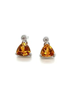 18ct White Gold 0.78ct Citrine and 0.03ct Diamond Stud Earrings