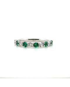 18ct White Gold 0.49ct Diamond and 0.45ct Emeralds Half Eternity Ring