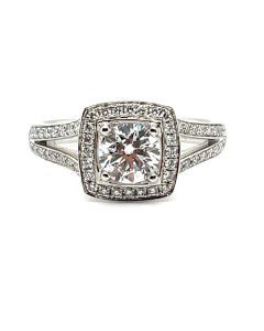 Platinum 0.70ct Round Brilliant Cut Diamond & 0.32ct Diamond Halo Ring