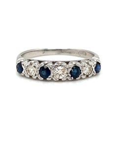 Pre-Owned 18ct White Gold Sapphire and Diamond Seven-Stone Half Eternity Ring