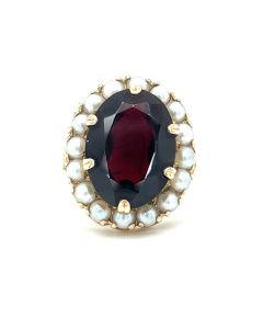 Preowned 9ct Yellow Gold Amythest and Pearl Cluster Ring