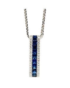 18ct White Gold Blue Sapphire and Diamond Pendant