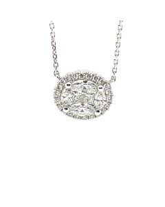 18ct White Gold Mixed-Cut 0.48ct Diamond Cluster Pendant With Chain