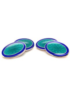 Silver Oval Turquoise and Blue Edge Chain Cufflinks