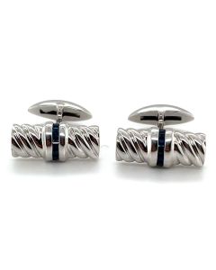 Silver Twist Barrel Cufflinks with 0.51ct Blue Sapphire