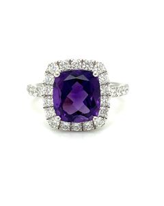 18ct White Gold 3.00ct Amethyst and 0.90ct Diamond Cluster Ring