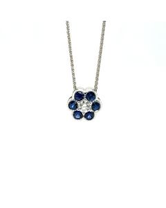 18ct White Gold 0.47ct Sapphire and 0.12ct Cluster Pendant