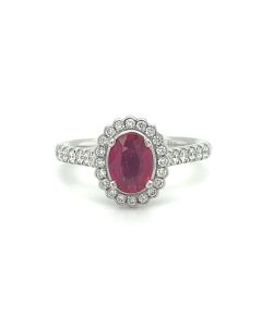 Platinum 1.01ct Ruby & 0.39ct Diamond Cluster Ring