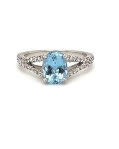 18ct White Gold 1.16ct Aquamarine and 0.24ct Diamond Solitaire Ring