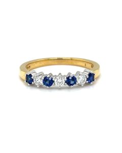 18ct Yellow and White Gold 0.29ct Blue Sapphire and 0.14ct Diamond 7 Stone Half Eternity Ring 