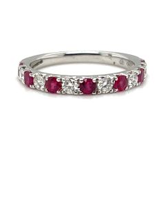 18ct White Gold 0.54ct Ruby and 0.30ct Diamond Thirteen-Stone Half Eternity Ring 