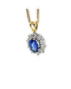 18ct Yellow & White Gold Blue Sapphire and Diamond Cluster Pendant