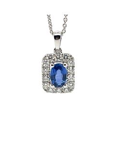 18ct White Gold 0.52ct Sapphire and 0.25ct Cluster Pendant and Chain