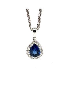 18ct White Gold 0.71ct Sapphire and 0.12ct Diamond Pendant